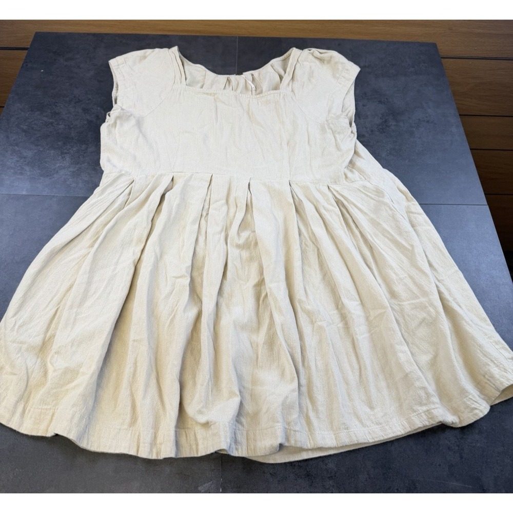 Free People Women's Khaki 100% Cotton Babydoll Boho Dress w/ pockets Size Medium
